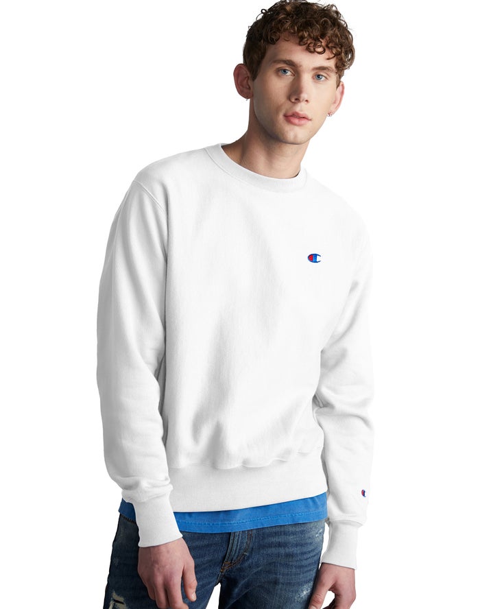 Champion Reverse Weave Crew Erkek Sweatshirt Beyaz ( RJKNWM593 )